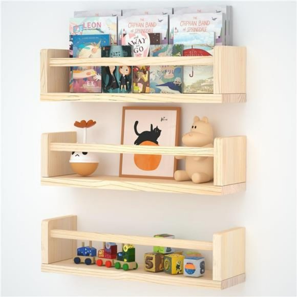Nursery Shelves for Wall Floating Book Shelves for Wall Nursery Set of 3, 16 " - Picture 1 of 6